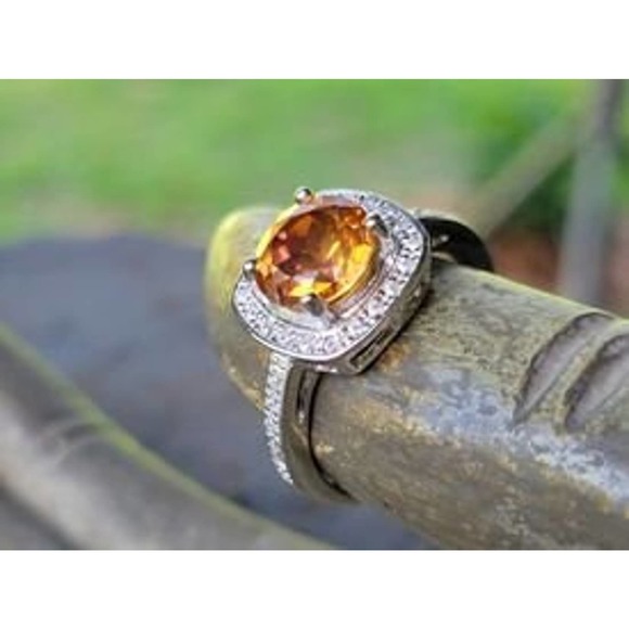 Orange Topaz and White Sapphire Sterling Silver Ring - Picture 4 of 6